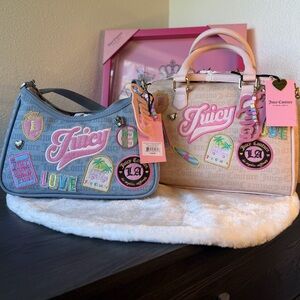 Juicy Couture Juicy Run the World Satchel Sandstone Pink Blue shoulder bag tote